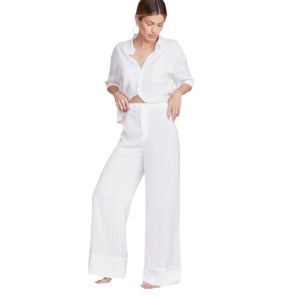 Barefoot Dreams Washed Satin Piped Wide Leg Pant in Sea Salt
